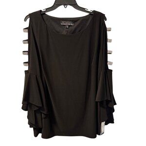 Studio Badgley Mischka Blouse With Embellished Sleeves Size 2X Black. NWT